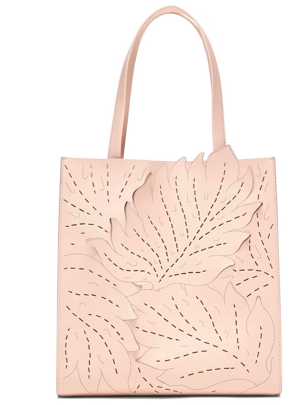 Banana Republic Portfolio Leather Tall Laser-Cut Leaf Tote Blush Pink